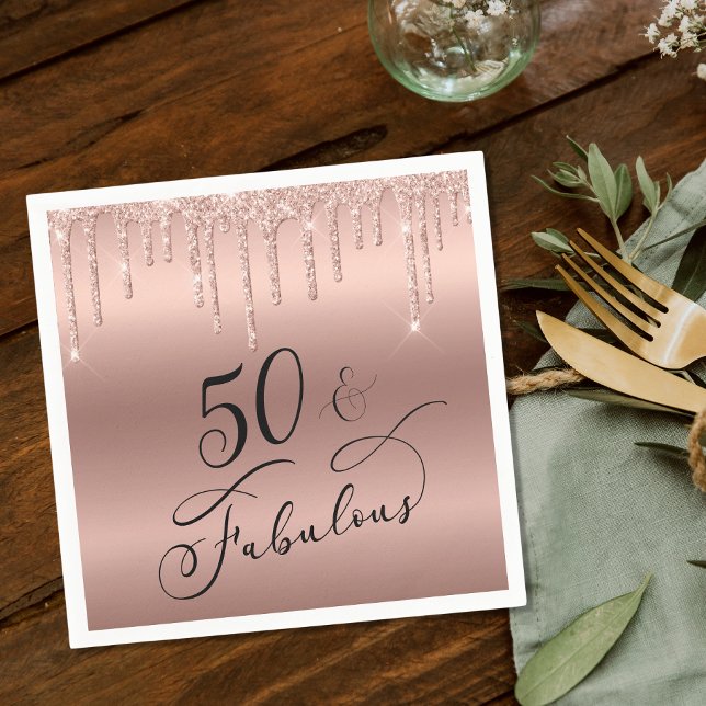 50 Fabulous Glitter Rose Gold Birthday Party Napkin (Creator Uploaded)