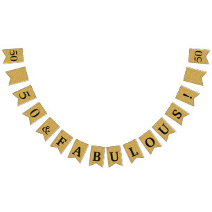 50 & Fabulous Glittery Gold & Black Birthday Bunting