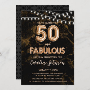 50 & Fabulous Gold Balloon Birthday Invitations