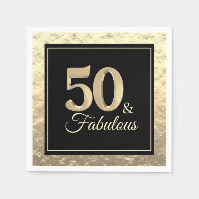 50 & Fabulous Gold Birthday Napkin (Front)