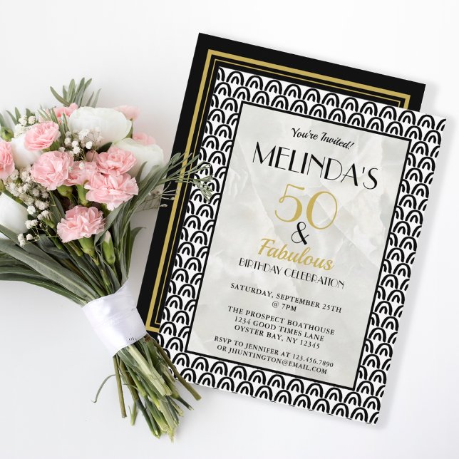50 & Fabulous Gold Black Art Deco Birthday Party  Invitation (Creator Uploaded)