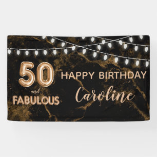 50 & Fabulous Gold Black Balloon Lights Birthday Banner