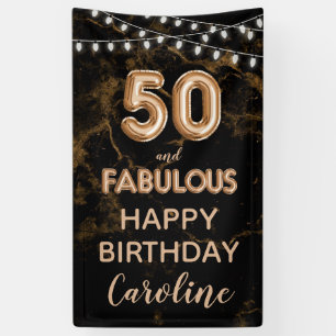 50 & Fabulous Gold & Black Birthday Vertical Banner