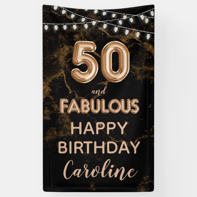 50 & Fabulous Gold & Black Birthday Vertical Banner (Vertical)