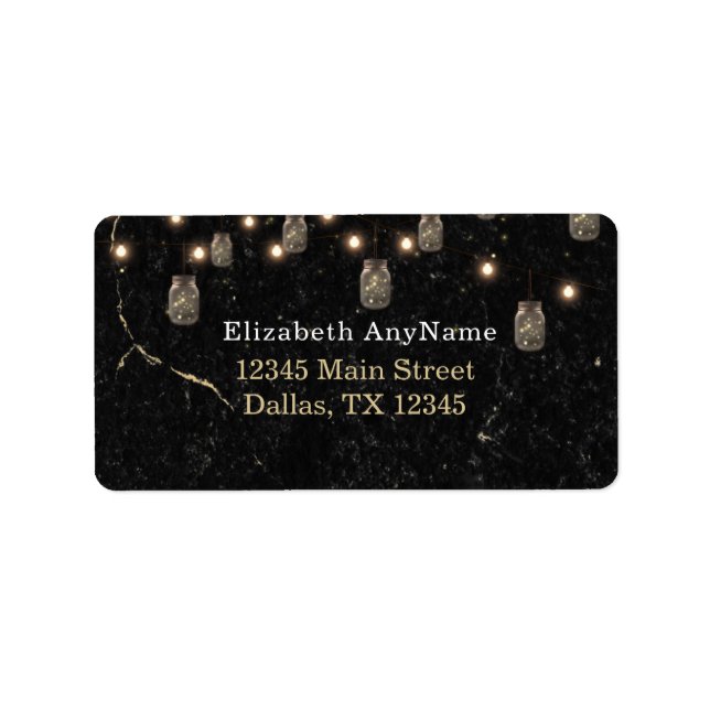 50 & Fabulous Gold Black Marble Mason Jar Lights Label (Front)