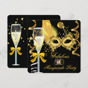 50 & Fabulous Gold Black Masquerade Party Invitation