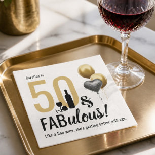 50 & Fabulous Gold & Black Modern Birthday Napkin