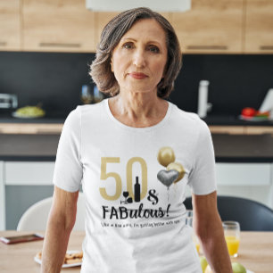 50 & Fabulous Gold & Black Modern Birthday  T-Shirt