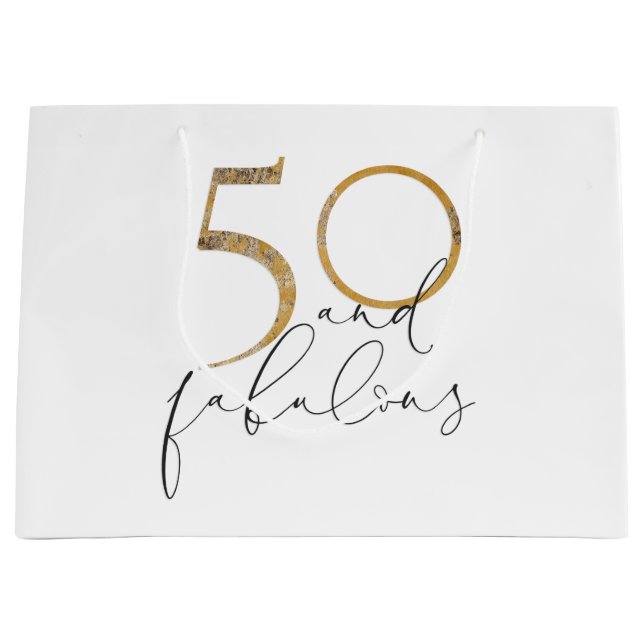 50 & Fabulous Gold Black & White 50th Birthday Large Gift Bag (Front)