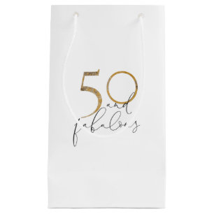 50 & Fabulous Gold Black & White 50th Birthday Small Gift Bag