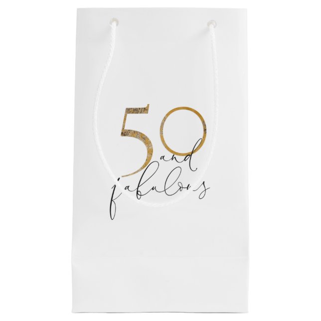 50 & Fabulous Gold Black & White 50th Birthday Small Gift Bag (Front)