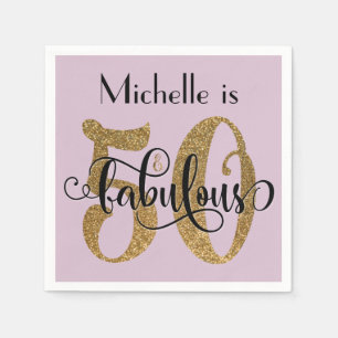 50 & Fabulous Gold Glitter Birthday Mauve Pink Napkin