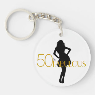 50 & FABULOUS Gold Glitter Fun Modern Silhouette Key Ring
