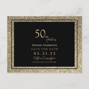 50 & Fabulous Gold Glitter Glam Save the Date  Postcard
