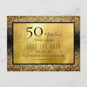 50 & Fabulous Gold Glitter Save the Date Postcard