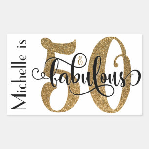 50 & Fabulous Gold Glitter Typography Birthday 3 Rectangular Sticker