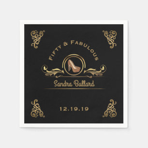 50 & Fabulous Gold High Heels 50th Birthday Party Napkin