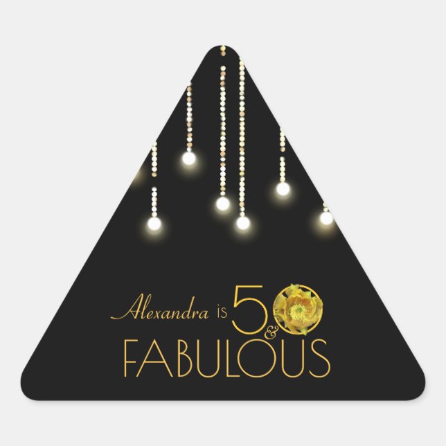 50 & Fabulous Gold On Black Yellow Cactus Flower Triangle Sticker (Front)