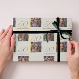 50 & Fabulous Gold Photo Portrait Birthday Wrapping Paper