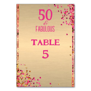 50 & Fabulous Gold Pink Glittery 50th Birthday  Table Number