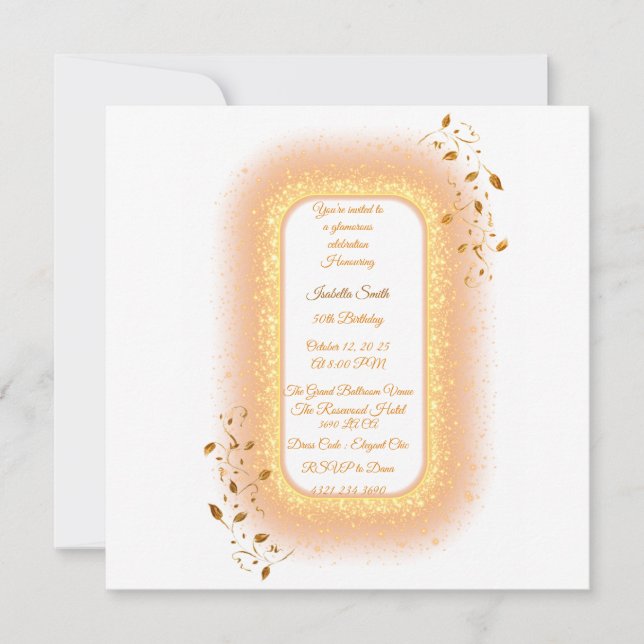 50&Fabulous Golden Birthday Invitation  (Front)