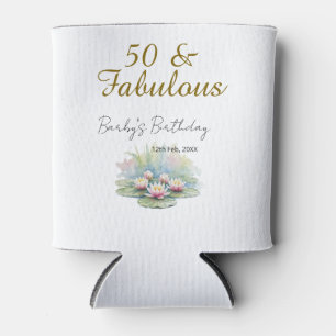 50 & fabulous golden water lotus lily watercolor can cooler