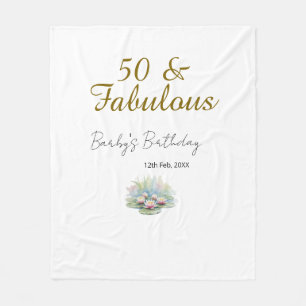 50 & fabulous golden water lotus lily watercolor fleece blanket