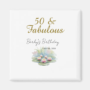 50 & fabulous golden water lotus lily watercolor magnet