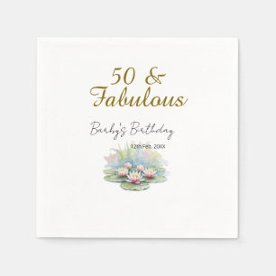 50 & fabulous golden water lotus lily watercolor napkin