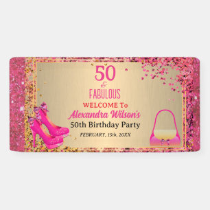 50& Fabulous High Heels Gold Hot Pink Glitter Glam Banner