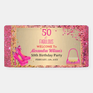 50& Fabulous High Heels Gold Hot Pink Glitter Glam Banner