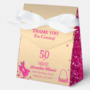 50& Fabulous High Heels Gold Hot Pink Glitter Glam Favour Box