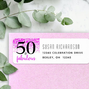 50 & fabulous hot pink birthday return address