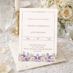 50 fabulous ivory lavender birthday invitation