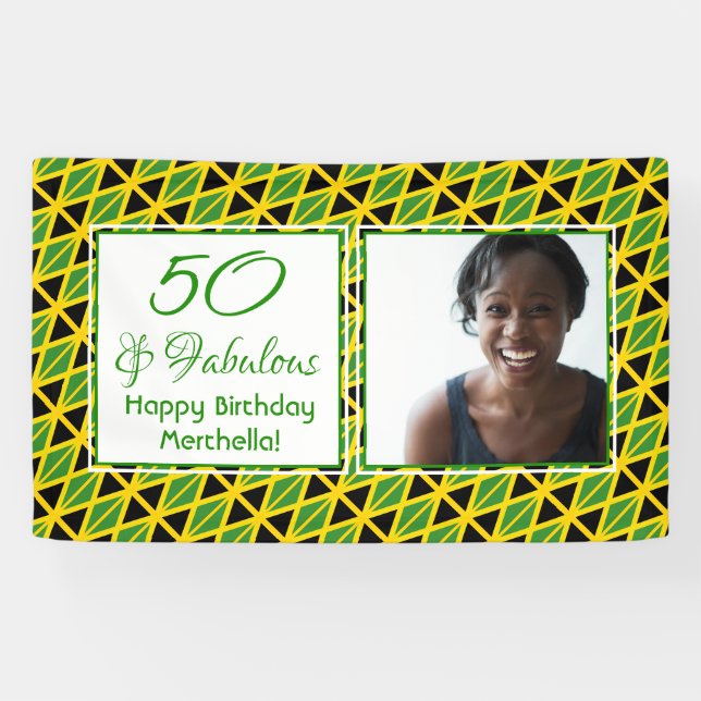 50 & Fabulous JAMAICA FLAG Custom Photo Birthday Banner (Horizontal)