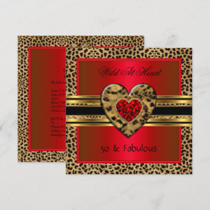 50 & fabulous Leopard Wild At Heart Black Gold Red Invitation