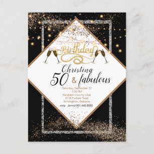 50 & Fabulous LIghts Birthday Party Invitation Postcard