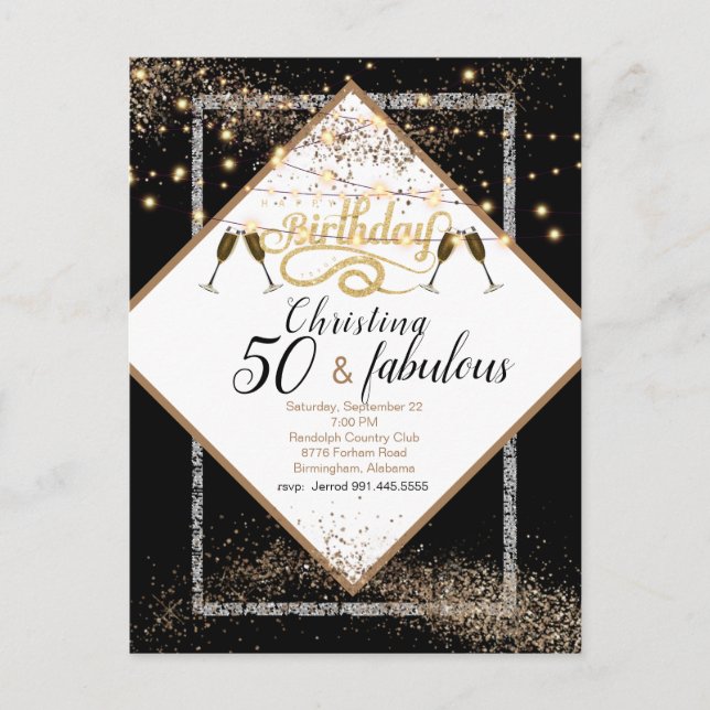 50 & Fabulous LIghts Birthday Party Invitation Postcard (Front)