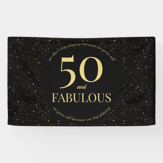 50 Fabulous Modern Black Gold Confetti Typography Banner (Horizontal)