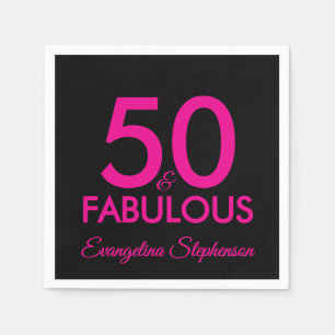 50 Fabulous Modern Black Hot Pink 50th Birthday Napkin