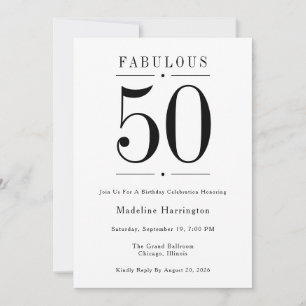 50 & Fabulous Modern Black White Birthday Party Invitation
