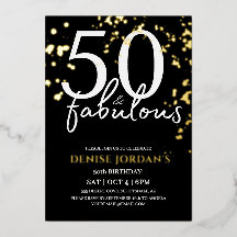 50 & Fabulous Modern Gold and Black Birthday