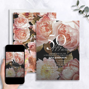 50 & Fabulous Moody Blush Pink Floral Botanical Invitation
