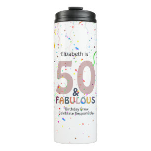 50 & Fabulous Personalised Pink Confetti Birthday Thermal Tumbler