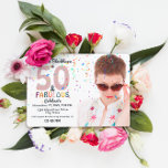 50 & Fabulous Photo 50th Fun Birthday Party Pink Invitation<br><div class="desc">A trendy colourful pink modern 50th birthday design in pink is modern, minimalist and FUN. This design is completed with tons of colourful confetti! Replace the sample photo with your own. Our multicolor colourful typography is special and stands out, just like your 50th birthday occasion should! Multicolor accent letters include...</div>