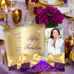 50 & Fabulous Photo Gold Purple Bow 50th Birthday Invitation<br><div class="desc">Fabulous 50, Photo, Gold & purple bow with gold damask. Elegant Modern and Stylish 50th Birthday Party Invitations. All Occasion Invite Add Photo invitation. All Occasions birthday invites. Customise with your own details and age. Template for Sweet 16, 16th, Quinceanera 15th, 18th, 20th, 21st, 30th, 40th, 50th, 60th, 70th, 80th,...</div>