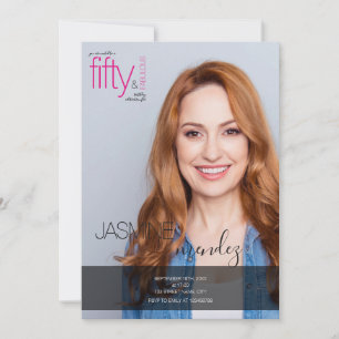 50 & Fabulous Photo Overlay monogram Birthday Invitation