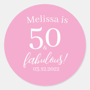 50 Fabulous Pink 50th Birthday Party Personalized  Classic Round Sticker