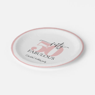 "50 & Fabulous" Pink and Black Birthday Paper Plate