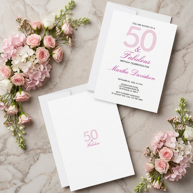 50 & Fabulous Pink Birthday Celebration Invitation (50 & Fabulous Pink Birthday Celebration Invitation)